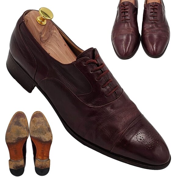 Vintage Bally Italy Dress Shoes Mens size 10.5 Burgundy Calfskin Leather Oxfords - Picture 1 of 11